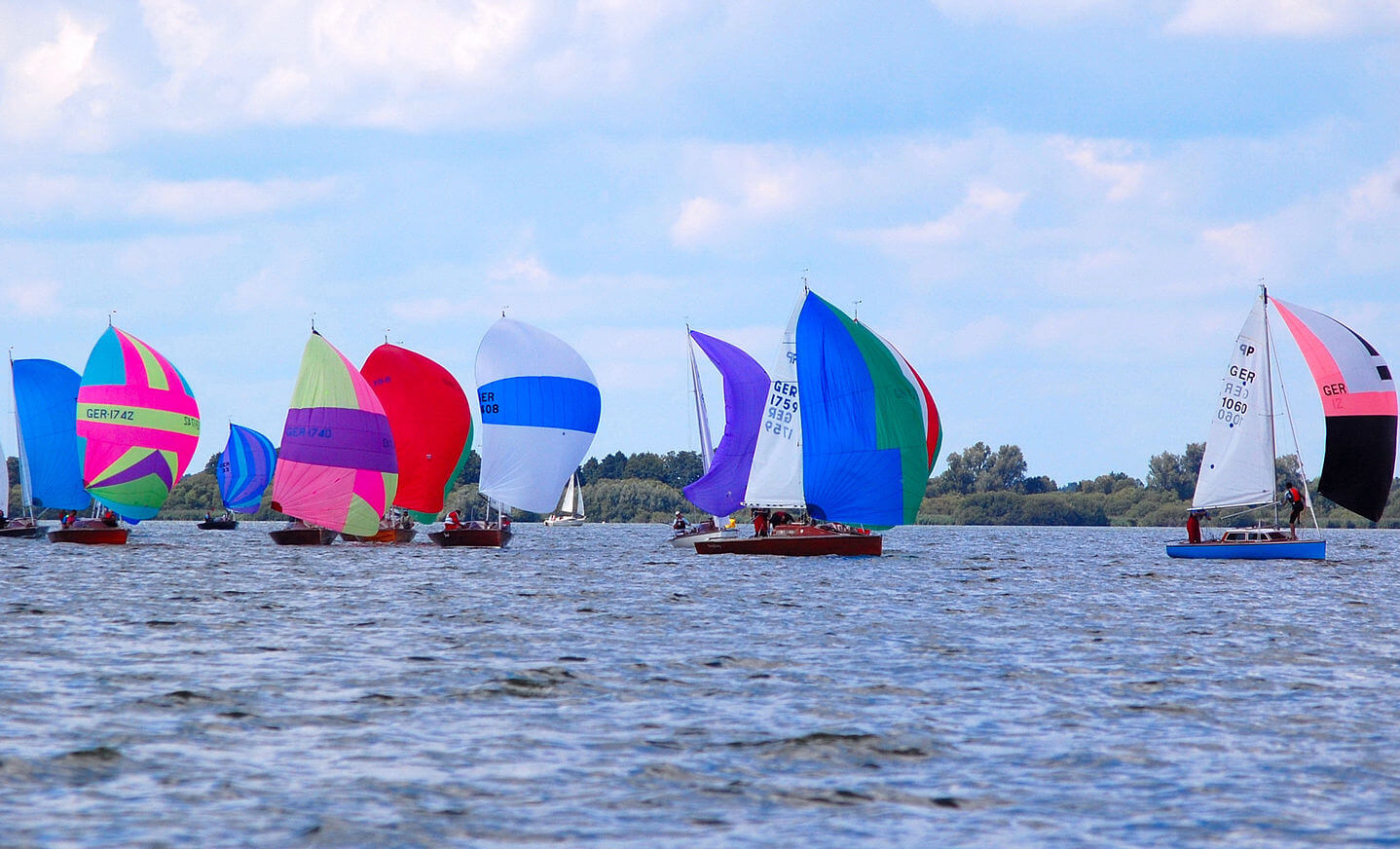 Segelregatta mit bunten Segeln auf Dümmer See